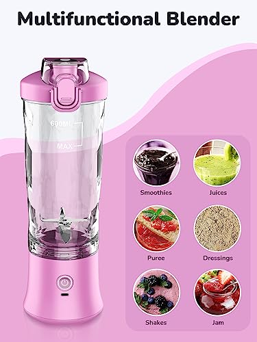 Portable Blender 20oz Large Capacity, 6 Blades Mini Blender for Shakes and Smoothies, BPA Free Personal Blender with Rechargeable USB, Fresh Juice Blender for On the Go, Purple