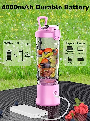 Portable Blender 20oz Large Capacity, 6 Blades Mini Blender for Shakes and Smoothies, BPA Free Personal Blender with Rechargeable USB, Fresh Juice Blender for On the Go, Purple