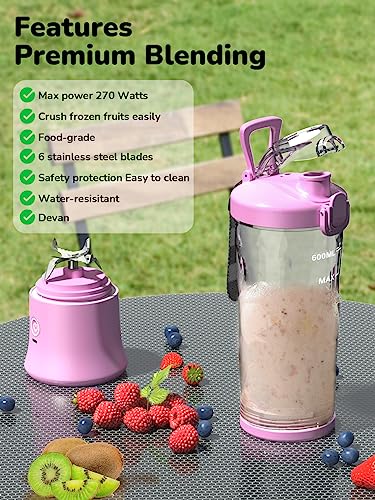 Portable Blender 20oz Large Capacity, 6 Blades Mini Blender for Shakes and Smoothies, BPA Free Personal Blender with Rechargeable USB, Fresh Juice Blender for On the Go, Purple