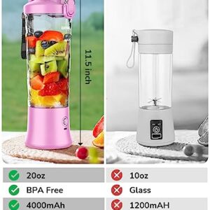 Portable Blender 20oz Large Capacity, 6 Blades Mini Blender for Shakes and Smoothies, BPA Free Personal Blender with Rechargeable USB, Fresh Juice Blender for On the Go, Purple