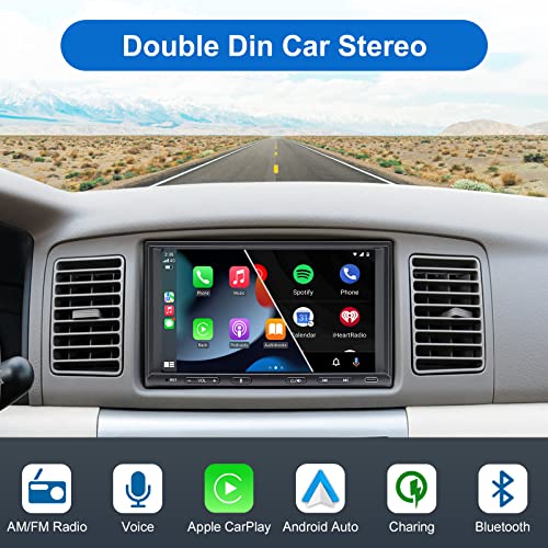 Double Din Car Stereo Radio Wireless CarPlay & Wireless Android Auto, 7inch Touch Screen Car Audio Receiver with Bluetooth,Live Rearview Camera,AM/FM, GPS Navigation,Mirror Link,Subwoofer,USB/AUX/SWC