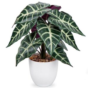 briful fake plant 15" realistic potted artificial plant, alocasia amazonica polly faux plant, large leaves fake houseplant tropical plant for home indoor bathroom living room wedding decor