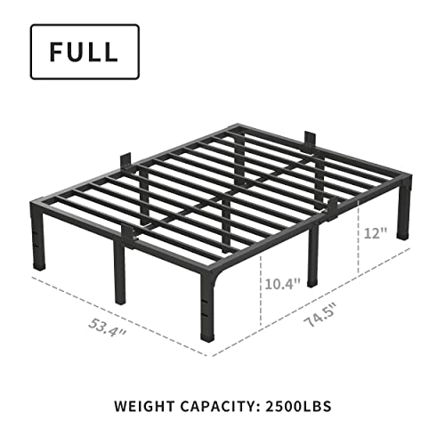 MAF 12 Inch Full Size Bed Frame with Mattress Slide Stopper Black Heavy Duty Metal Platform Bed Frames Steel Slat Support, No Box Spring Needed, Noise Free, Easy Assembly