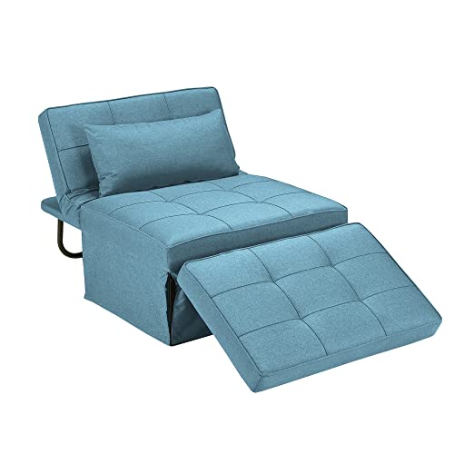 Sofa Bed,4 in 1 Multi Function Folding Ottoman Sleeper Bed,Modern Convertible Chair Adjustable Backrest Sleeper Couch Bed for Living Room Small Room Apartment,Light Blue