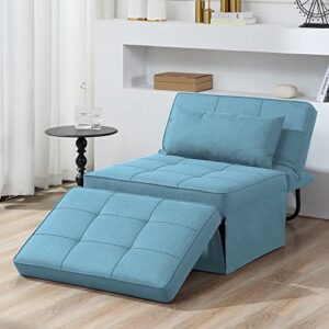 sofa bed,4 in 1 multi function folding ottoman sleeper bed,modern convertible chair adjustable backrest sleeper couch bed for living room small room apartment,light blue