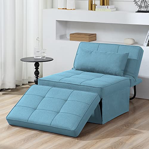 Sofa Bed,4 in 1 Multi Function Folding Ottoman Sleeper Bed,Modern Convertible Chair Adjustable Backrest Sleeper Couch Bed for Living Room Small Room Apartment,Light Blue