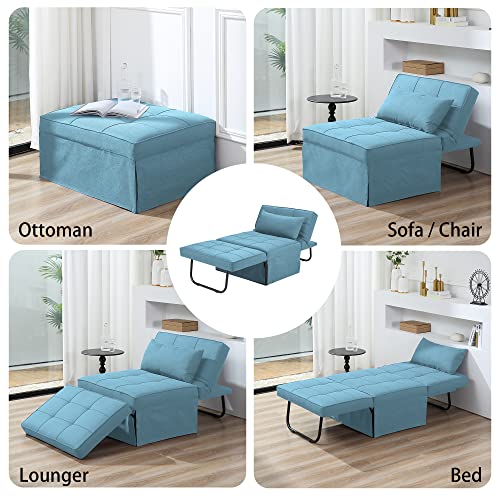 Sofa Bed,4 in 1 Multi Function Folding Ottoman Sleeper Bed,Modern Convertible Chair Adjustable Backrest Sleeper Couch Bed for Living Room Small Room Apartment,Light Blue