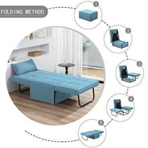 Sofa Bed,4 in 1 Multi Function Folding Ottoman Sleeper Bed,Modern Convertible Chair Adjustable Backrest Sleeper Couch Bed for Living Room Small Room Apartment,Light Blue