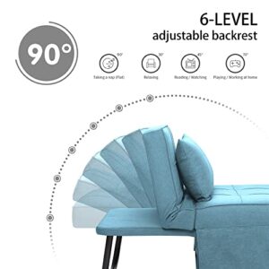 Sofa Bed,4 in 1 Multi Function Folding Ottoman Sleeper Bed,Modern Convertible Chair Adjustable Backrest Sleeper Couch Bed for Living Room Small Room Apartment,Light Blue