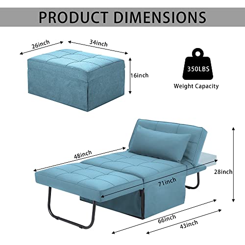 Sofa Bed,4 in 1 Multi Function Folding Ottoman Sleeper Bed,Modern Convertible Chair Adjustable Backrest Sleeper Couch Bed for Living Room Small Room Apartment,Light Blue