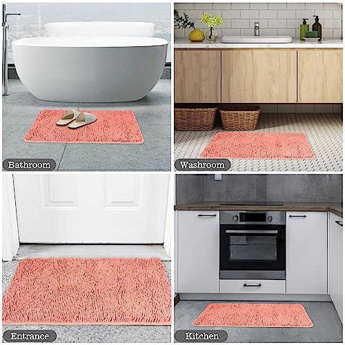 Yeaban Coral Bathroom Rugs – Thick Chenille Bath Mats | Absorbent and Washable Bath Rug Non-Slip, Plush and Soft Rugs for Bathroom, Kitchen, Shower, Sink - 17" x 24"