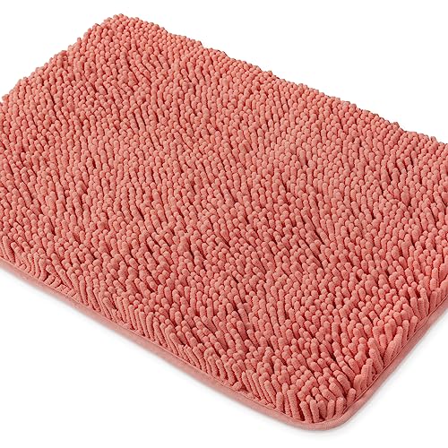 Yeaban Coral Bathroom Rugs – Thick Chenille Bath Mats | Absorbent and Washable Bath Rug Non-Slip, Plush and Soft Rugs for Bathroom, Kitchen, Shower, Sink - 17" x 24"