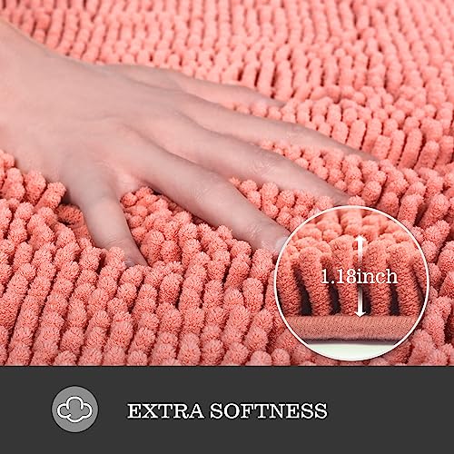 Yeaban Coral Bathroom Rugs – Thick Chenille Bath Mats | Absorbent and Washable Bath Rug Non-Slip, Plush and Soft Rugs for Bathroom, Kitchen, Shower, Sink - 17" x 24"