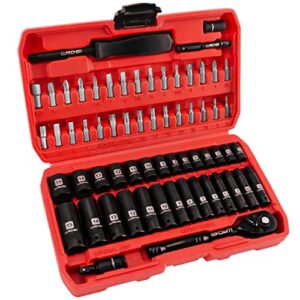 llndei 1/4" drive socket wrench set, 1/4-inch impact socket set metric(4-15mm) deep and shallow 6 point, cr-v, 63pcs with 72t ratchet wrench handle for household&automotive repairing