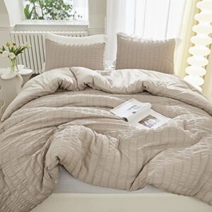 litanika king size comforter set khaki, 3 pieces lightweight seersucker bedding comforters sets, soft bed set (104x90in comforter & 2 pillowcases)
