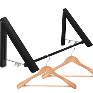 clothes drying rack folding indoor with 32” rod, wall mounted foldable clothes hanger for laundry room, collapsible small laundry drying rack for dryer room closet organization (2 pack, black)