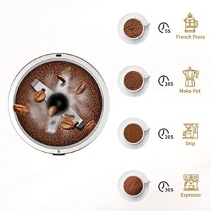 Coffee Grinder, Electric Coffee Grinder, Spice Grinder Electric, One-Touch Operation Coffee Bean Grinder for Herbs Spices and More, with Cleaner Brush and 304 Stainless Steel Blade