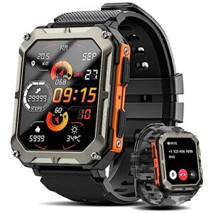 military smart watch for men (answer/make call), rugged tactical smartwatch for android phones and iphone with 2 straps, 10 atm waterproof outdoor sports fitness tracker with heart rate, sleep monitor