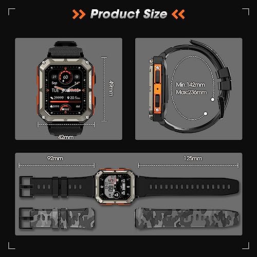 Military Smart Watch for Men (Answer/Make Call), Rugged Tactical Smartwatch for Android Phones and iPhone with 2 Straps, 10 ATM Waterproof Outdoor Sports Fitness Tracker with Heart Rate, Sleep Monitor