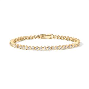 pavoi 14k yellow gold plated 2mm cubic zirconia honeycomb tennis bracelet | gold bracelets for women | 6.5 inches