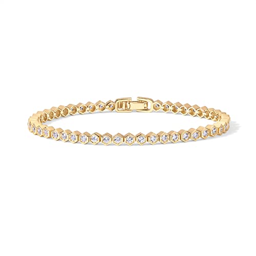 PAVOI 14K Yellow Gold Plated 2mm Cubic Zirconia Honeycomb Tennis Bracelet | Gold Bracelets for Women | 6.5 Inches