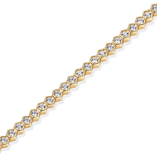 PAVOI 14K Yellow Gold Plated 2mm Cubic Zirconia Honeycomb Tennis Bracelet | Gold Bracelets for Women | 6.5 Inches