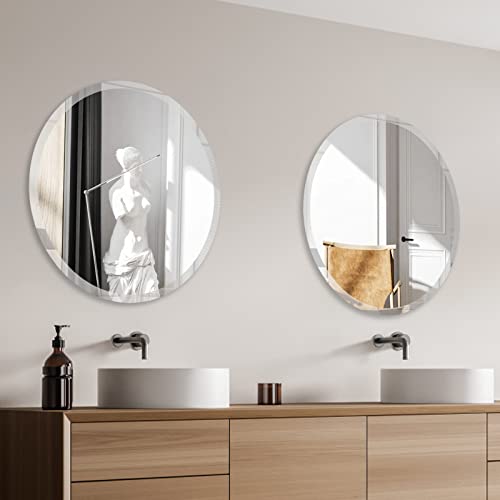 Classic 24 "x 24" Beveled Circular Mirror/Frameless Bathroom Mirror/1 "Beveled/Minimalist Style