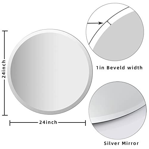 Classic 24 "x 24" Beveled Circular Mirror/Frameless Bathroom Mirror/1 "Beveled/Minimalist Style