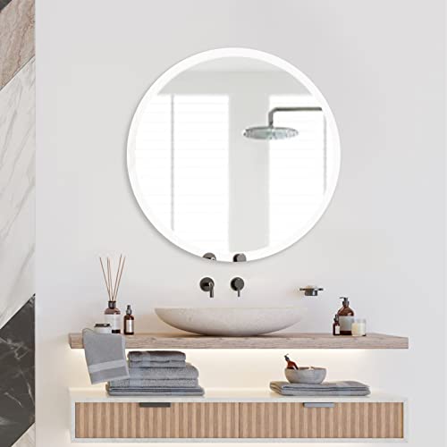 Classic 24 "x 24" Beveled Circular Mirror/Frameless Bathroom Mirror/1 "Beveled/Minimalist Style