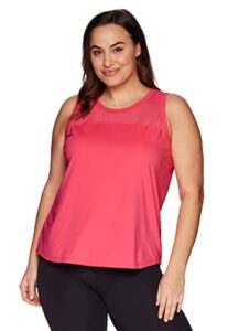 rbx women's plus size tank top with mesh breathable workout tank t-mesh coral 2x