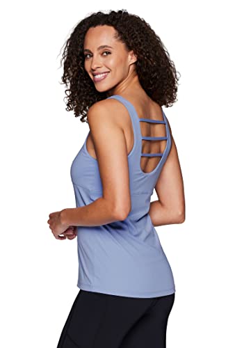 RBX Women's Tank Top with Built in Shelf Bra Low Support Bra Top Cami Strappy Periwinkle M