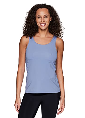 RBX Women's Tank Top with Built in Shelf Bra Low Support Bra Top Cami Strappy Periwinkle M