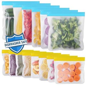 lfhht reusable ziplock bags silicone dishwasher safe, 14 pack reusable gallon freezer bags, extra thick leakproof reusable food storage sandwich bags for meats, fruits, travel items, home organization-6 gallon+8 sandwich