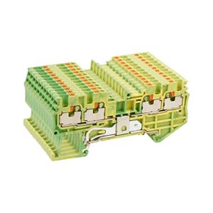 dinkle din rail ground terminal blocks 10pcs dp1.5-tr-pe, 300v, 26-14awg, 4 connection, push-in connector, green yellow, single level, push-in terminal block, grounding terminal block, rail mounting