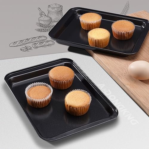 Small Cookie Sheets, Baking Pans, Nonstick Carbon Steel Baking Sheets, 2-Pack, 9.5 X 7.1 Inches (Inner 7.5 X 6)