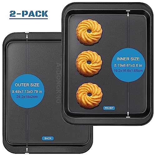Small Cookie Sheets, Baking Pans, Nonstick Carbon Steel Baking Sheets, 2-Pack, 9.5 X 7.1 Inches (Inner 7.5 X 6)