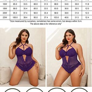 Avidlove Plus Size Lingerie for Women Purple Teddy Lingerie Lace Bodysuit Babydoll