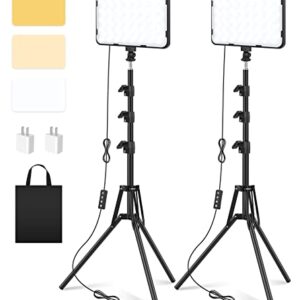 2 Pack LED Video Photography Lighting Kit with 62.99'' Tripod Stand, Unicucp 2500-8500K Dimmable Studio Streaming Light for Video Recording Filming, Live Game YouTube, Portrait Shooting, USB Charger