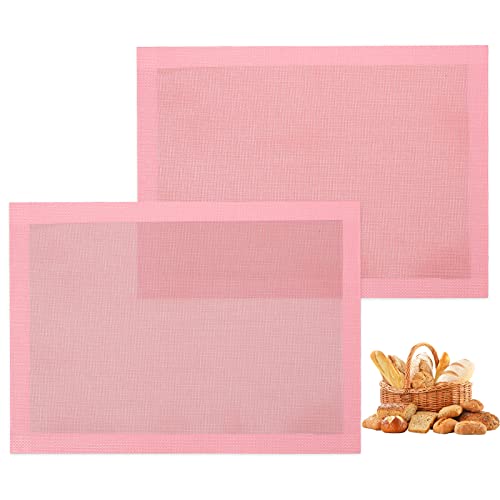 Perforated Baking Mats, 2 PCS Pink Eclair Silicone Mat for Half Sheet, Non-Stick Reusable Oven Liners for Making Bread/Pizza/Pastry/Cookie 11 5/8" x 16 1/2", Sakura Pink