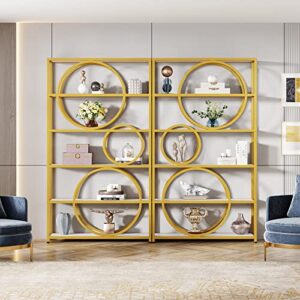 Tribesigns 5-Tier Bookshelf, 71" H Gold Book Shelf Large Bookcases and Bookshelves with Chic Circular Design, Tall Open Display Shelf Storage Rack for Home Office Living Room, Bedroom, White&Gold