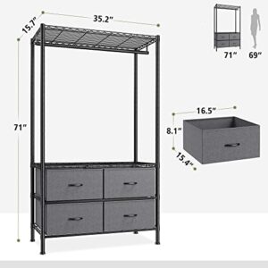 Raybee Clothes Rack, Clothes Racks for Hanging Clothes, Clothing Racks for Hanging Clothes, Clothing Rack Heavy Duty Clothes Rack with Drawers Load 450LBS Wardrobe Closet Rack Garment Rack Black