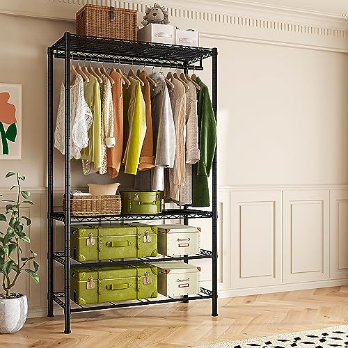 Raybee Clothes Rack, Clothes Racks for Hanging Clothes, Clothing Racks for Hanging Clothes, Clothing Rack Heavy Duty Clothes Rack with Drawers Load 450LBS Wardrobe Closet Rack Garment Rack Black