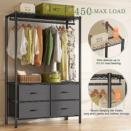 Raybee Clothes Rack, Clothes Racks for Hanging Clothes, Clothing Racks for Hanging Clothes, Clothing Rack Heavy Duty Clothes Rack with Drawers Load 450LBS Wardrobe Closet Rack Garment Rack Black