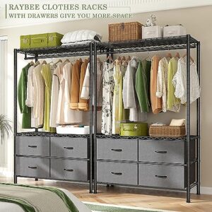 Raybee Clothes Rack, Clothes Racks for Hanging Clothes, Clothing Racks for Hanging Clothes, Clothing Rack Heavy Duty Clothes Rack with Drawers Load 450LBS Wardrobe Closet Rack Garment Rack Black