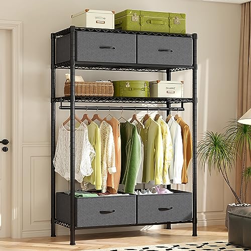 Raybee Clothes Rack, Clothes Racks for Hanging Clothes, Clothing Racks for Hanging Clothes, Clothing Rack Heavy Duty Clothes Rack with Drawers Load 450LBS Wardrobe Closet Rack Garment Rack Black