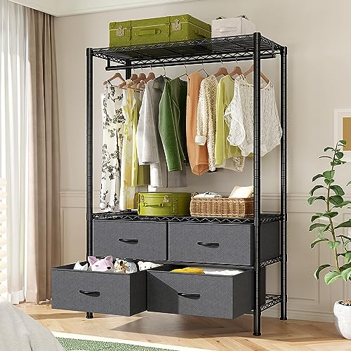 Raybee Clothes Rack, Clothes Racks for Hanging Clothes, Clothing Racks for Hanging Clothes, Clothing Rack Heavy Duty Clothes Rack with Drawers Load 450LBS Wardrobe Closet Rack Garment Rack Black