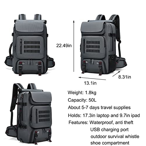 DBNAU Travel Backpack, Carry on Backpack for Men with Shoe Compartment and USB Charging Port, 17inch Laptop Backpack, 50L Airline Approved Convertible Waterproof Durable Luggage Bag