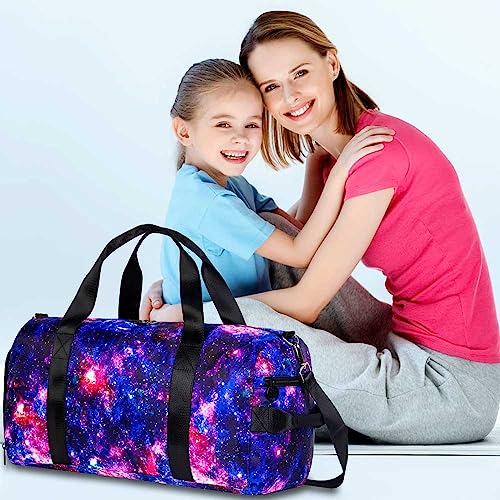 Kids Duffle Bag for Girls, Travel Bag with Shoe Compartments, Weekender Sleepover Dance Tote Bag for Teens, Water ResistantSports Carry on Gym Sports Bag - Purple