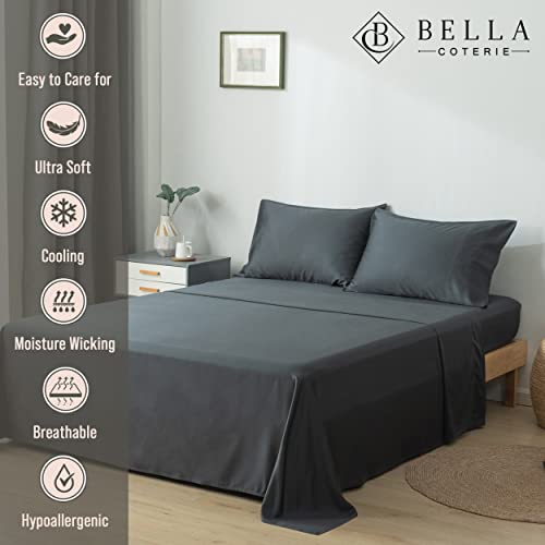 Bella Coterie Luxury California King Bamboo Sheet Set | Organically Grown | Ultra Soft | Cooling for Hot Sleepers | 18" Deep Pocket [Charcoal Grey]