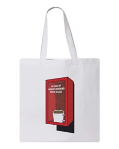 break glass emergency coffee aesthetic design, reusable tote bag, lightweight grocery shopping cloth bag, 13” x 14” with 20” handles